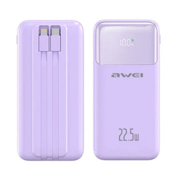 Awei P106K Power Bank 10000mAh 22.5W με 2 Θύρες USB-A και Θύρα USB-C Μωβ