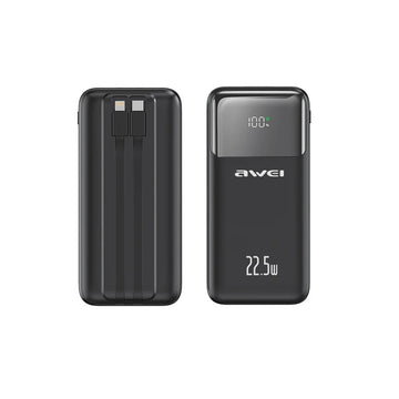 Awei P106K Power Bank 10000mAh 22.5W με 2 Θύρες USB-A και Θύρα USB-C Μαύρο