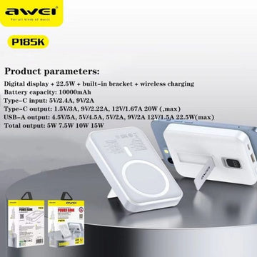 Awei P185K Power Bank 10000mAh με Θύρα USB-A Power Delivery Λευκό