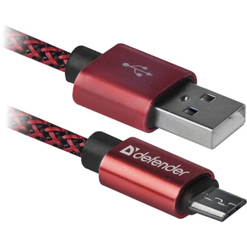 DEFENDER USB TO MICRO USB BRAIDED FABRIC DATA CABLE 2.1 A 1m red