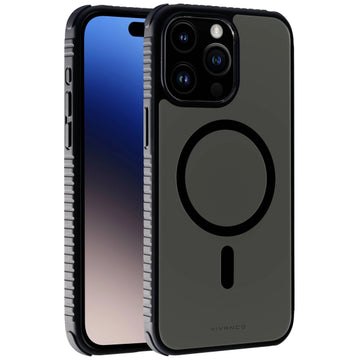 VIVANCO MAG SOLID ELITE COVER IPHONE 15 PRO semi-transparent black backcover