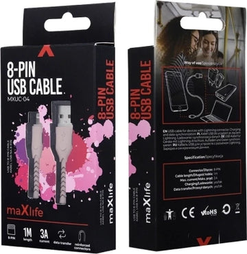 Maxlife USB to Lightning Cable Ροζ 1m (MXUC-04P).