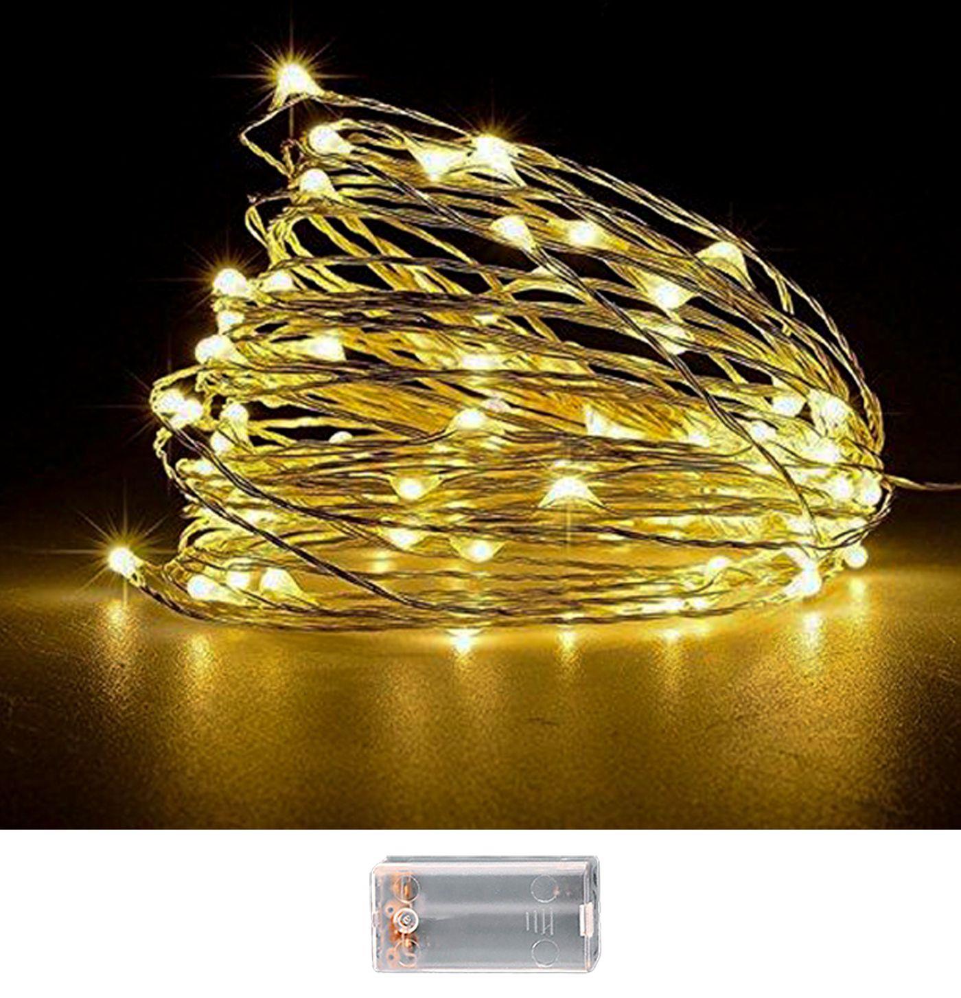 100 Λαμπάκια Led Copper Μπαταρίας Λευκό Θερμό Σε Σειρά Σταθερά ip20 10,3m