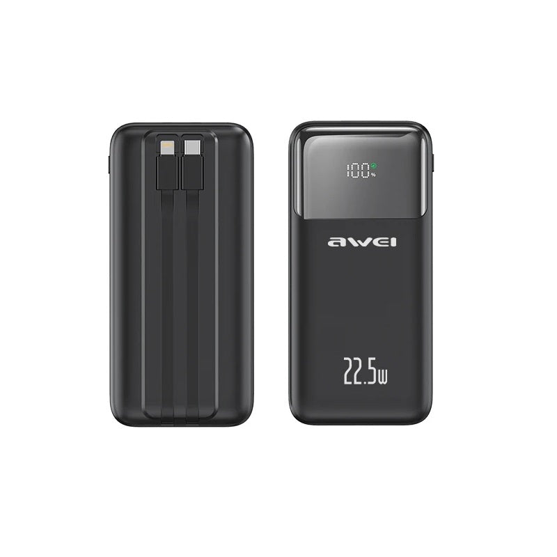 Awei P106K Power Bank 10000mAh 22.5W με 2 Θύρες USB-A και Θύρα USB-C Μαύρο