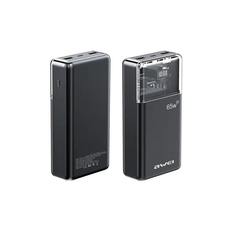 Awei P109K Power Bank 30000mAh 65W με 2 Θύρες USB-A και Θύρα USB-C Power Delivery Μαύρο