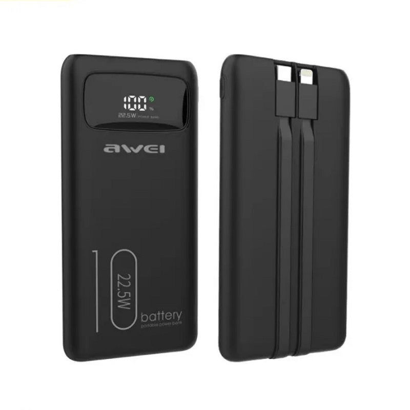 Awei P168K Power Bank 10000mAh 22.5W με Θύρα USB-A και Θύρα USB-C Μαύρο