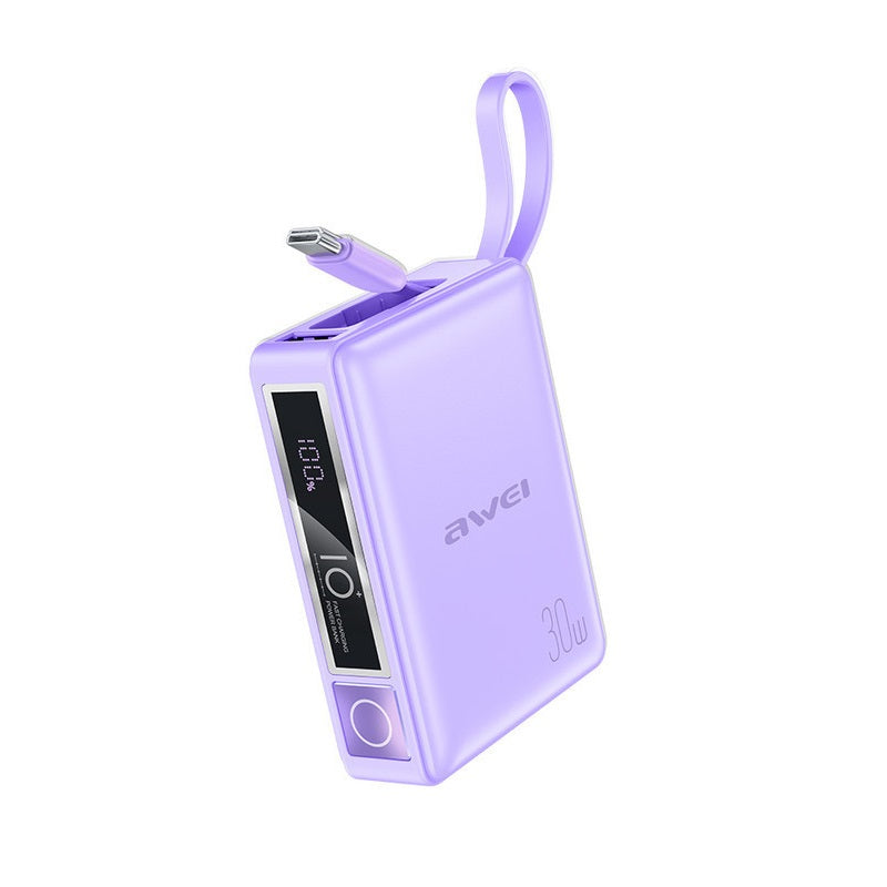 Awei P87K Power Bank 10000mAh 30W με Θύρα USB-A και Θύρα USB-C Μωβ
