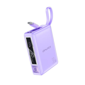 Awei P87K Power Bank 10000mAh 30W με Θύρα USB-A και Θύρα USB-C Μωβ