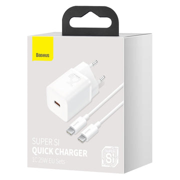 Baseus Φορτιστής με Θύρα USB-C και Καλώδιο USB-C 25W Λευκός (Super Si) (TZCCSUP-L02) (BASTZCCSUPL02)