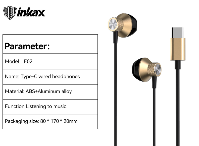 Ακουστικά Inkax E02 1.2M  Με Type-C port Wired