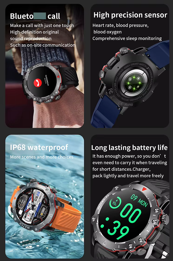 Smartwatch Lg78 Pro Ip68 Αδιάβροχο Οξυγόνο Αίματος Θερμοκρασία Σώματος Σπορ Μαύρο Μαύρo Πλαστικό Σιλικόνη Android Ios