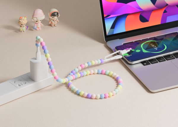 XO NB-Q301 Πολύχρωμο Καλώδιο με Χάντρες Type-C σε Type-C 60W & Lighting 27W 1m