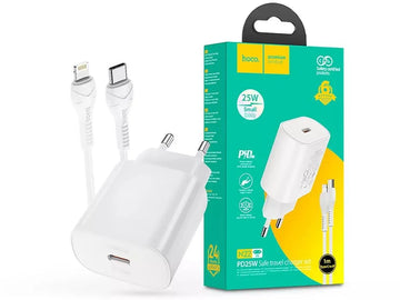 Hoco Φορτιστής με Θύρα USB-C και Καλώδιο USB-C - Lightning 25W Power Delivery Λευκός (N22 Jetta)