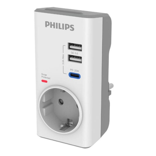 PHILIPS ΜΟΝΟΠΡΙΖΟ ΑΣΦΑΛΕΙΑΣ ΑΠΟ ΥΠΕΡΤΑΣΗ ΜΕ 2 USB &amp; TYPE C 3680W 380J