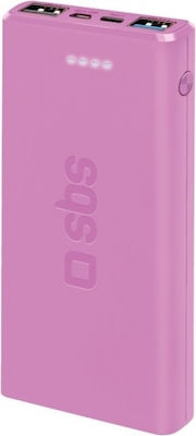 SBS Power Bank 10000mAh με 2 Θύρες USB-A και Θύρα USB-C Ροζ