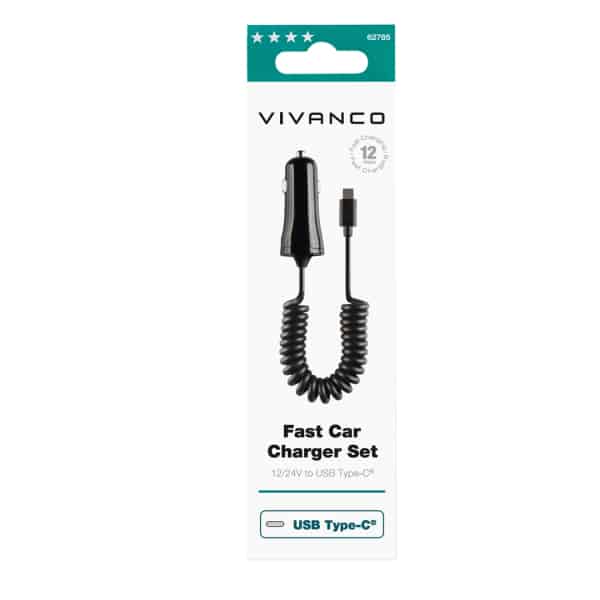 ΦΟΡΤΙΣΤΗΣ ΑΥΤΟΚΙΝΗΤΟΥ-VIVANCO CAR CHARGER TYPE C FIXED SPIRAL CABLE 12W black